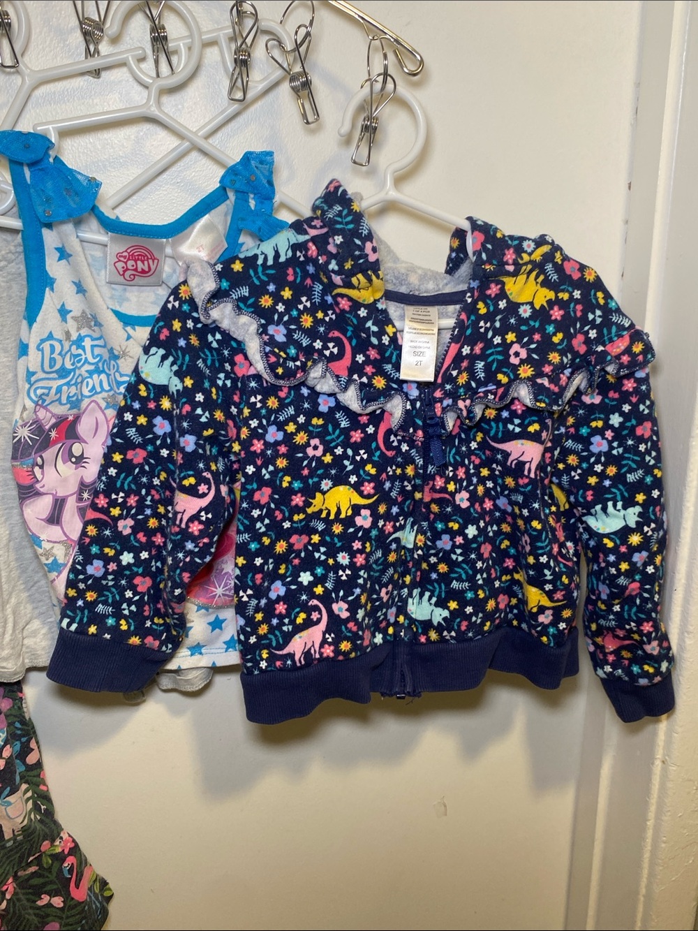 2T-3T Little Pony Pajama top, floral dress, blue jacket, dog grey top - Picture 5 of 6